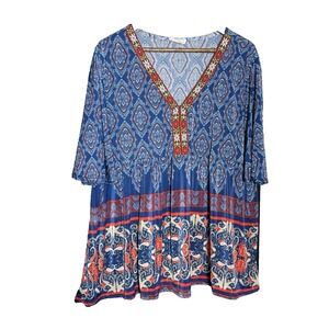Lida Collection Lightweight Floral Lace Sleeve Tunic Top‎ 2x Boho Embroidered